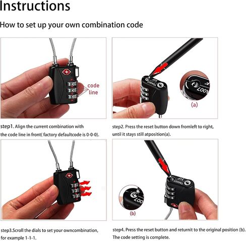 Re-settable 3 Digit Combination Luggage Lock Travel Padlock TSA Approved Cable Lock with Zinc Alloy Body for Gym,Backpack,Bike Locks,Lockers,Case,Toolbox,Doors&Windows(Black,1 Pack) in Saudi Arabia