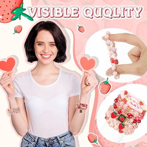 10 Pcs Strawberry Costume Accessories Set for Women Cute Strawberry Beret Hat Purse Stackable Heishi Bracelets for Halloween Cosplay in Saudi Arabia