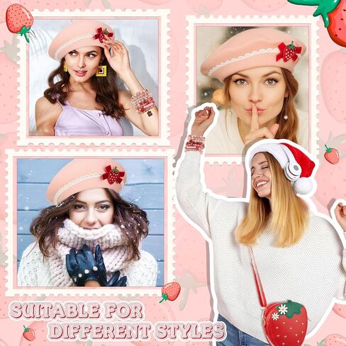 10 Pcs Strawberry Costume Accessories Set for Women Cute Strawberry Beret Hat Purse Stackable Heishi Bracelets for Halloween Cosplay in Saudi Arabia
