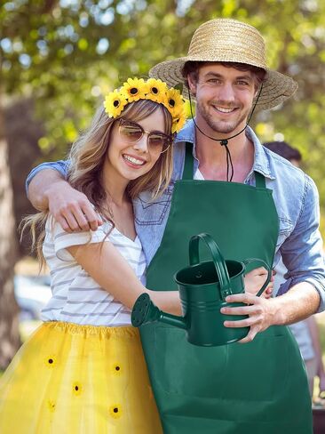 Mepase 5 Pcs Sunflower and Gardener Halloween Couple Costume Sunflower Headband Sun Flower Tutu Green Skirt Watering Can Straw Hat Green Apron for Adults Halloween Cosplay Garden Supplies Party in Saudi Arabia