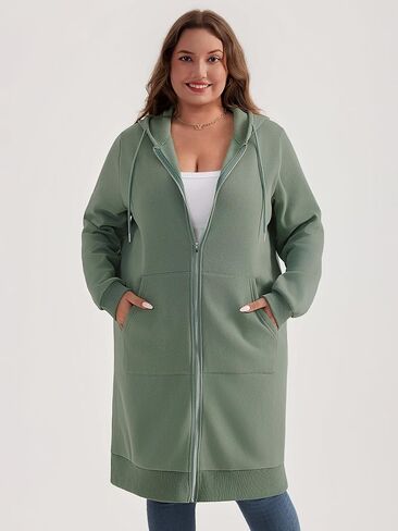 Chulianyouhuo Women Plus Size Zip Up Hoodies Long Tunic Sweatshirt Casual Long Sleeve Jackets with Pockets 2XL-5XL in Saudi Arabia