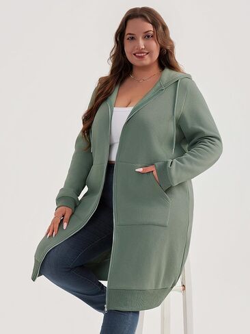 Chulianyouhuo Women Plus Size Zip Up Hoodies Long Tunic Sweatshirt Casual Long Sleeve Jackets with Pockets 2XL-5XL in Saudi Arabia