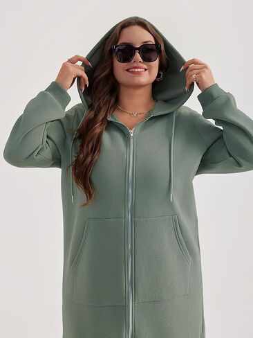 Chulianyouhuo Women Plus Size Zip Up Hoodies Long Tunic Sweatshirt Casual Long Sleeve Jackets with Pockets 2XL-5XL in Saudi Arabia