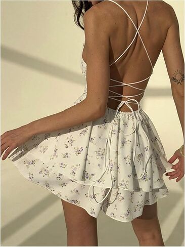 SweatyRocks Women's Floral Sexy Tie Back Short Jumpsuits Spaghetti Strap Rompers Party Outfits in Kuwait