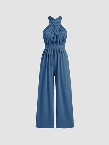 CIDER Women's Solid Rib Criss Cross Knotted Jumpsuit in Saudi Arabia