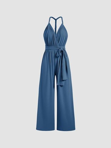 CIDER Women's Solid Rib Criss Cross Knotted Jumpsuit in Saudi Arabia