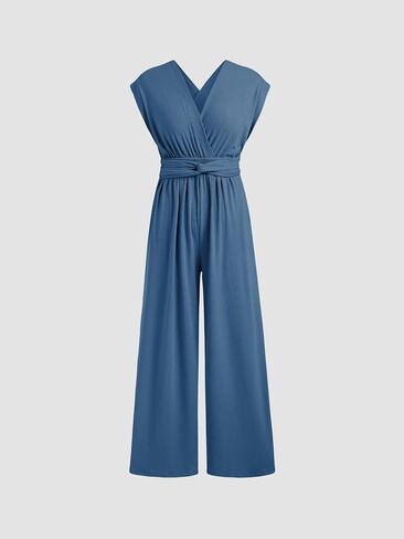 CIDER Women's Solid Rib Criss Cross Knotted Jumpsuit in Saudi Arabia