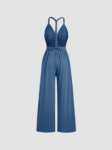 CIDER Women's Solid Rib Criss Cross Knotted Jumpsuit in Saudi Arabia