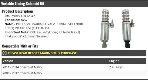 VVT Variable Valve Timing Solenoid Kit with Intake and Exhaust Solenoid - Compatible with 2008-2014 Chevy Malibu 4-Cylinder in Saudi Arabia