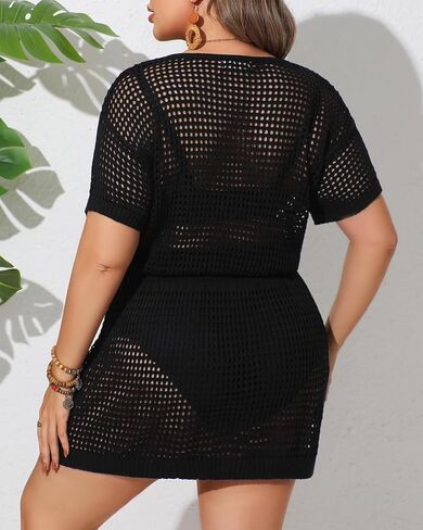 Aqua Eve Plus Size Swimsuit Cover Up - Crochet Bathing Suit Coverups 2025 Short Sleeve Beach Dress Swimwear in Kuwait