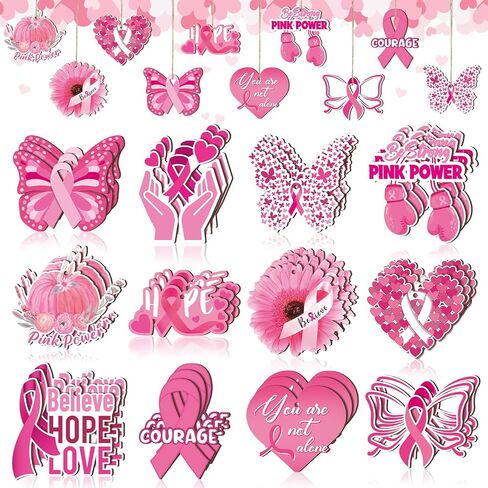 36 Pcs Breast Cancer Hanging Ornaments Tree Decor Breast Cancer Awareness Wooden Signs Pink Ribbon Wooden Pendant Positive Power Hope Love for Survivor Tree Party Decor in Saudi Arabia
