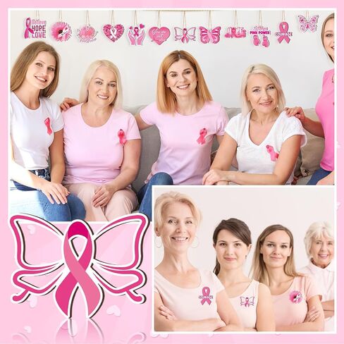 36 Pcs Breast Cancer Hanging Ornaments Tree Decor Breast Cancer Awareness Wooden Signs Pink Ribbon Wooden Pendant Positive Power Hope Love for Survivor Tree Party Decor in Saudi Arabia