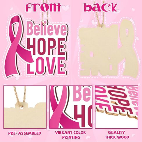 36 Pcs Breast Cancer Hanging Ornaments Tree Decor Breast Cancer Awareness Wooden Signs Pink Ribbon Wooden Pendant Positive Power Hope Love for Survivor Tree Party Decor in Saudi Arabia