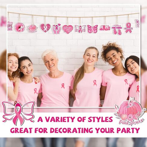 36 Pcs Breast Cancer Hanging Ornaments Tree Decor Breast Cancer Awareness Wooden Signs Pink Ribbon Wooden Pendant Positive Power Hope Love for Survivor Tree Party Decor in Saudi Arabia