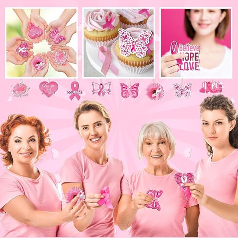 36 Pcs Breast Cancer Hanging Ornaments Tree Decor Breast Cancer Awareness Wooden Signs Pink Ribbon Wooden Pendant Positive Power Hope Love for Survivor Tree Party Decor in Saudi Arabia