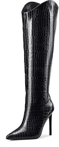 Elisabet Tang Women's Knee High Boots Pointed Toe Tall Boots 4 In Stiletto Heel Stylish Wide Calf Slip on High Heel Booties for Women Winter Long Boot Shoes in Saudi Arabia