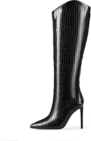 Elisabet Tang Women's Knee High Boots Pointed Toe Tall Boots 4 In Stiletto Heel Stylish Wide Calf Slip on High Heel Booties for Women Winter Long Boot Shoes in Saudi Arabia
