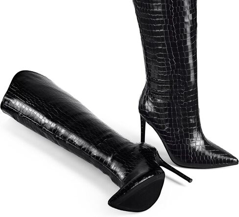 Elisabet Tang Women's Knee High Boots Pointed Toe Tall Boots 4 In Stiletto Heel Stylish Wide Calf Slip on High Heel Booties for Women Winter Long Boot Shoes in Saudi Arabia