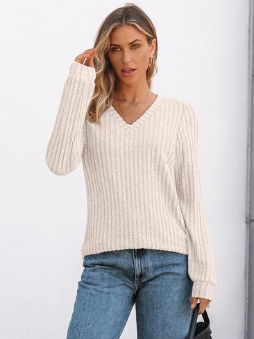 Womens V Neck Long Sleeve Shirt Fall Fashion Tops Tunic Dressy Casual Sweater Clothes Cute Trendy Work Outfits 2025 in Saudi Arabia