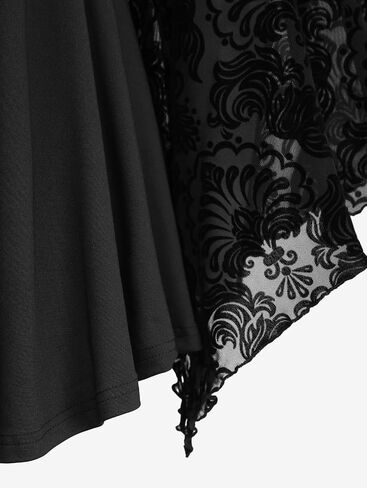 Rosegal المرأة حجم كبير الدانتيل زين تقليم Ruched مشبك يتدفقون الأزهار طويلة الأكمام مضيئة 2 في 1 Flowy الأعلى in Kuwait