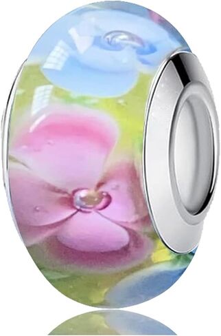 Original Handmade Murano Glass Charms for Pandora Bracelets, Authentic 925 Sterling Silver Murano Flowers Charms, Glass Beads fit Pandora Style Bracelet for Women in Saudi Arabia