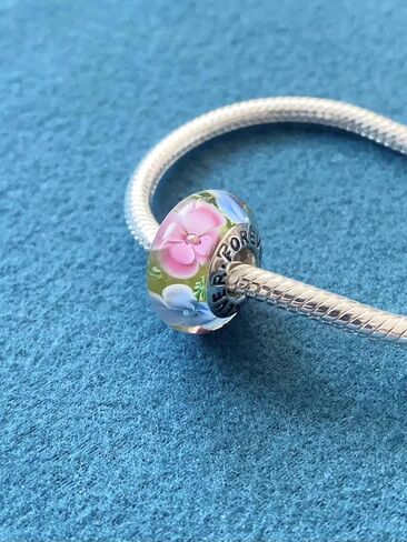Original Handmade Murano Glass Charms for Pandora Bracelets, Authentic 925 Sterling Silver Murano Flowers Charms, Glass Beads fit Pandora Style Bracelet for Women in Saudi Arabia