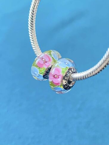 Original Handmade Murano Glass Charms for Pandora Bracelets, Authentic 925 Sterling Silver Murano Flowers Charms, Glass Beads fit Pandora Style Bracelet for Women in Saudi Arabia