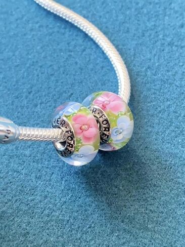 Original Handmade Murano Glass Charms for Pandora Bracelets, Authentic 925 Sterling Silver Murano Flowers Charms, Glass Beads fit Pandora Style Bracelet for Women in Saudi Arabia