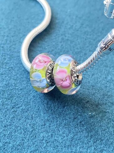 Original Handmade Murano Glass Charms for Pandora Bracelets, Authentic 925 Sterling Silver Murano Flowers Charms, Glass Beads fit Pandora Style Bracelet for Women in Saudi Arabia