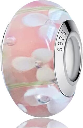 Original Handmade Murano Glass Charms for Pandora Bracelets, Authentic 925 Sterling Silver Murano Flowers Charms, Glass Beads fit Pandora Style Bracelet for Women in Saudi Arabia