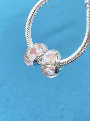 Original Handmade Murano Glass Charms for Pandora Bracelets, Authentic 925 Sterling Silver Murano Flowers Charms, Glass Beads fit Pandora Style Bracelet for Women in Saudi Arabia