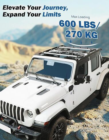 قضبان متقاطعة لحامل السقف من JOYTUTUS متوافقة مع 2018-2025 Wrangler JL (فقط لأربعة أبواب ناعمة أو علوية)، قضبان شحن على السطح بسعة 600 رطل in Kuwait