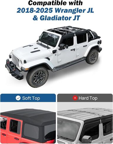 قضبان متقاطعة لحامل السقف من JOYTUTUS متوافقة مع 2018-2025 Wrangler JL (فقط لأربعة أبواب ناعمة أو علوية)، قضبان شحن على السطح بسعة 600 رطل in Kuwait