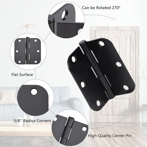 Matte Black Door Hinges 20 Pack 3x3 Inch Interior Door Hinges for Doors Rounded 5/8" Radius Corners Iron Hinge Door Round Hinge Hardware in Saudi Arabia