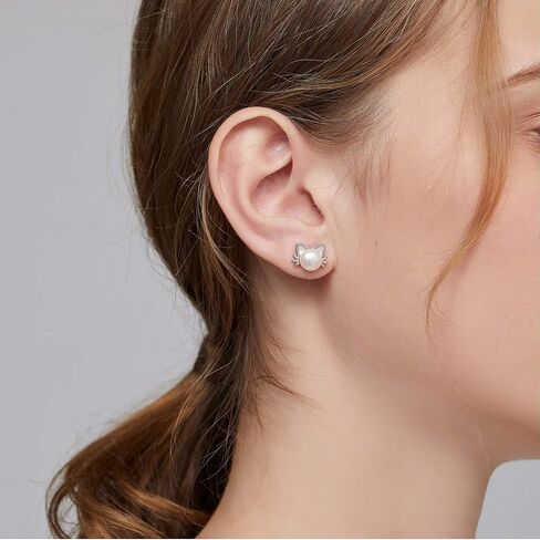 Cat Pearl Stud Earrings for Women 925 Sterling Silver Freshwater Pearl 7.5MM-8MM in Kuwait