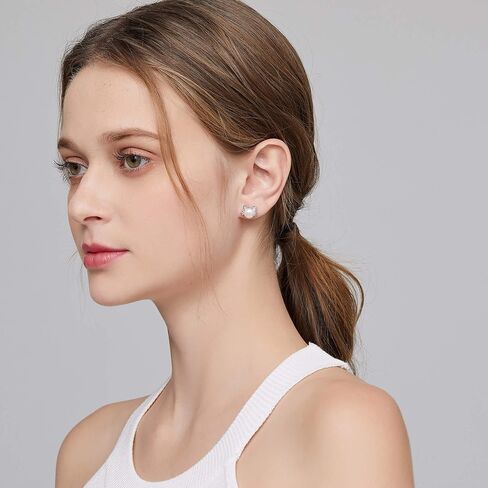 Cat Pearl Stud Earrings for Women 925 Sterling Silver Freshwater Pearl 7.5MM-8MM in Kuwait