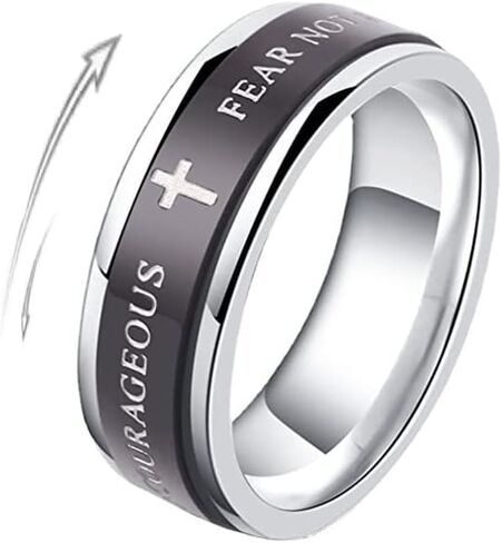 8MM Black Stainless Steel Ring Lord's Prayer Rotatable Wedding Band Spinner Fidget Christian Jesus Bible Cross Rings Anxiety Finger Stress Relief Jewelry Gifts for Men Women Boyfriend Birthday in Saudi Arabia
