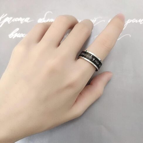 8MM Black Stainless Steel Ring Lord's Prayer Rotatable Wedding Band Spinner Fidget Christian Jesus Bible Cross Rings Anxiety Finger Stress Relief Jewelry Gifts for Men Women Boyfriend Birthday in Saudi Arabia