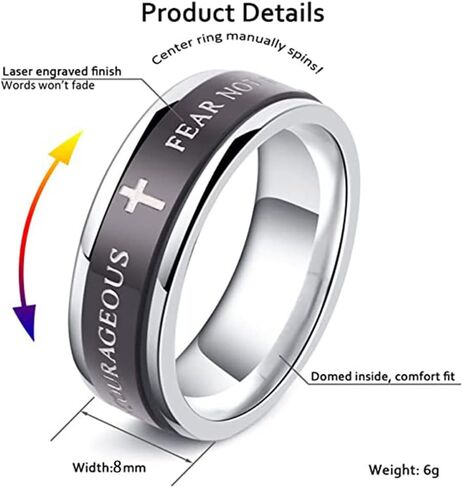 8MM Black Stainless Steel Ring Lord's Prayer Rotatable Wedding Band Spinner Fidget Christian Jesus Bible Cross Rings Anxiety Finger Stress Relief Jewelry Gifts for Men Women Boyfriend Birthday in Saudi Arabia