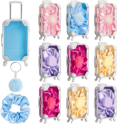 صندوق تخزين حقيبة صغيرة فارغة من LemonRoad 30 قطعة مع سلسلة مفاتيح على شكل كرة قطيفة وScrunchies وحاويات تخزين أمتعة الحلوى الشفافة وحقيبة تغليف (وردي) in Kuwait