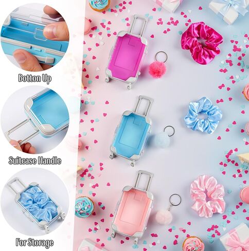 صندوق تخزين حقيبة صغيرة فارغة من LemonRoad 30 قطعة مع سلسلة مفاتيح على شكل كرة قطيفة وScrunchies وحاويات تخزين أمتعة الحلوى الشفافة وحقيبة تغليف (وردي) in Kuwait