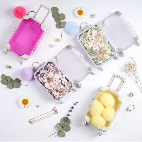 صندوق تخزين حقيبة صغيرة فارغة من LemonRoad 30 قطعة مع سلسلة مفاتيح على شكل كرة قطيفة وScrunchies وحاويات تخزين أمتعة الحلوى الشفافة وحقيبة تغليف (وردي) in Kuwait