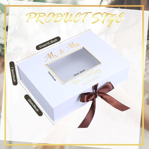 غطاء صندوق تذكار الزفاف بخط ختم ذهبي مقاس 12x9 بوصة من Weysat مع إطار صورة، صندوق ذاكرة الزفاف الأبيض مع شريط للأزواج الجدد وهدايا حفل الزفاف in Kuwait