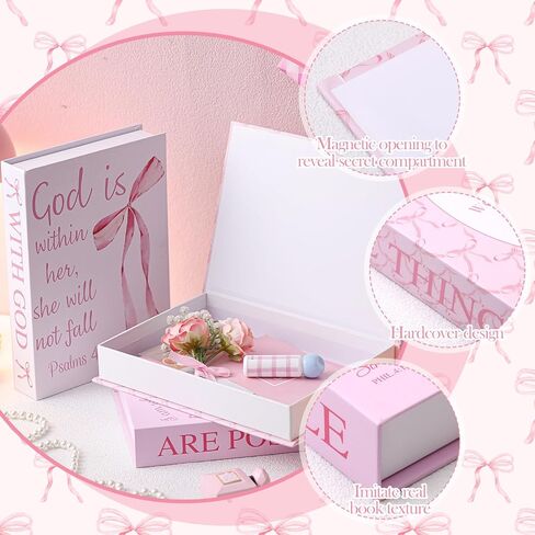 3 قطع من الكتب المزخرفة ذات القوس الوردي مع آيات الكتاب المقدس لديكور غرفة المغناج، كتب مزيفة مسيحية بريبي مع الله، كل الأشياء ممكنة، صندوق تخزين مغناطيسي لرف الكتب هدية العودة إلى المدرسة in Kuwait