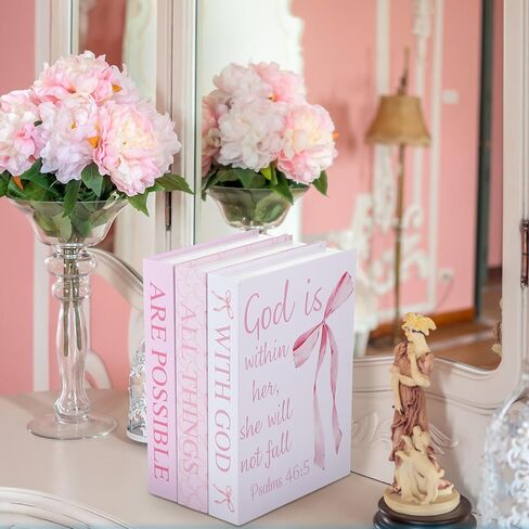 3 قطع من الكتب المزخرفة ذات القوس الوردي مع آيات الكتاب المقدس لديكور غرفة المغناج، كتب مزيفة مسيحية بريبي مع الله، كل الأشياء ممكنة، صندوق تخزين مغناطيسي لرف الكتب هدية العودة إلى المدرسة in Kuwait