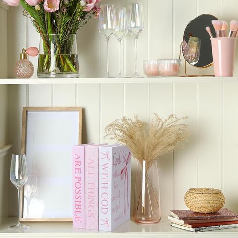 3 قطع من الكتب المزخرفة ذات القوس الوردي مع آيات الكتاب المقدس لديكور غرفة المغناج، كتب مزيفة مسيحية بريبي مع الله، كل الأشياء ممكنة، صندوق تخزين مغناطيسي لرف الكتب هدية العودة إلى المدرسة in Kuwait