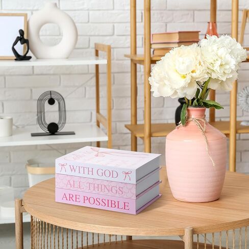 3 قطع من الكتب المزخرفة ذات القوس الوردي مع آيات الكتاب المقدس لديكور غرفة المغناج، كتب مزيفة مسيحية بريبي مع الله، كل الأشياء ممكنة، صندوق تخزين مغناطيسي لرف الكتب هدية العودة إلى المدرسة in Kuwait