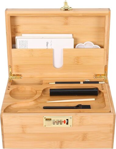 ARTAWEIN Bamboo Storage Box - Multipurpose Decorative Organizer with Removable Tray, 3 Glass Jars, and Combination Lock | Natural & Stylish in Saudi Arabia