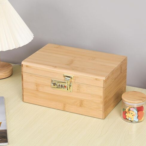 ARTAWEIN Bamboo Storage Box - Multipurpose Decorative Organizer with Removable Tray, 3 Glass Jars, and Combination Lock | Natural & Stylish in Saudi Arabia