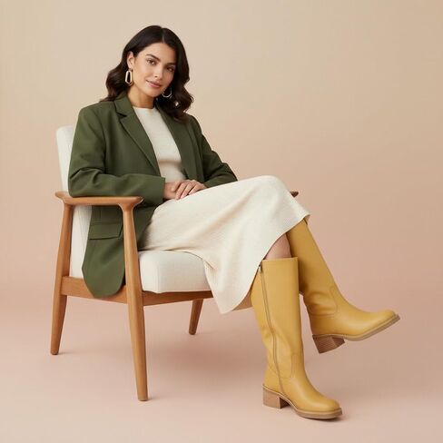 CUSHIONAIRE Sawyer جلد طبيعي طويل كعب مكتنز أحذية نسائية - سحب على أحذية عالية في الركبة عادية للنساء in Kuwait